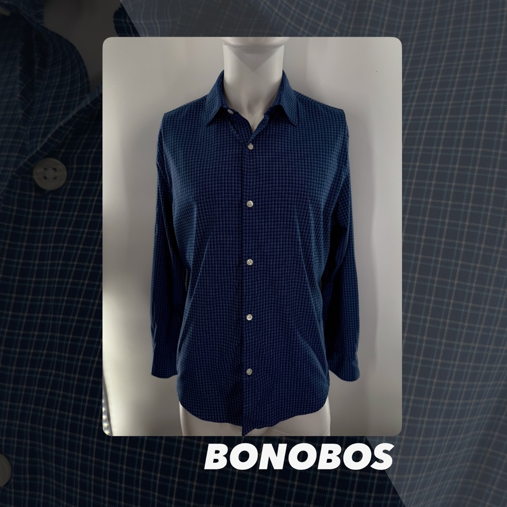 EUC Bonobos Blue Plaid Tech Button Down Shirt